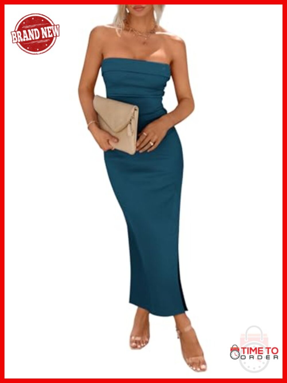 Strapless Bodycon Maxi Dress with Slit Mermaid Hem Summer